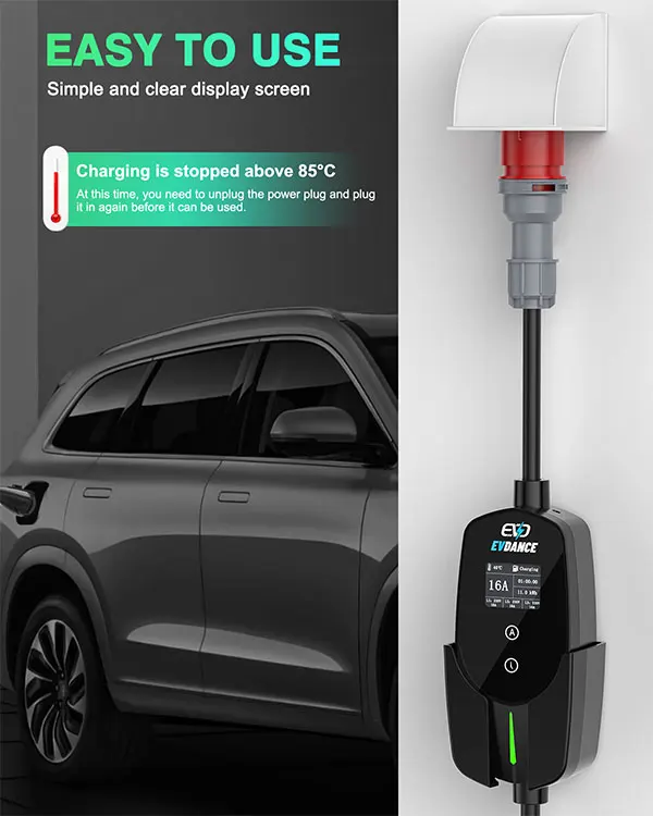 Cargador EV portátil rápido tipo 2, estación de carga Evse para coche eléctrico, 11kw, 16A, trifásico, enchufe tipo 2, CA, uso doméstico