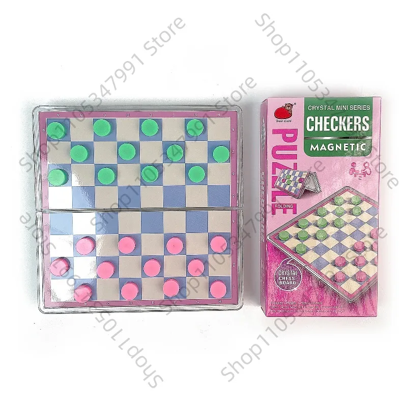 Foldable Magnetic Crystal Checkers Board Game Transparent Plastic Tabletop Travel Outdoor Classic Strategy Set Party Gift