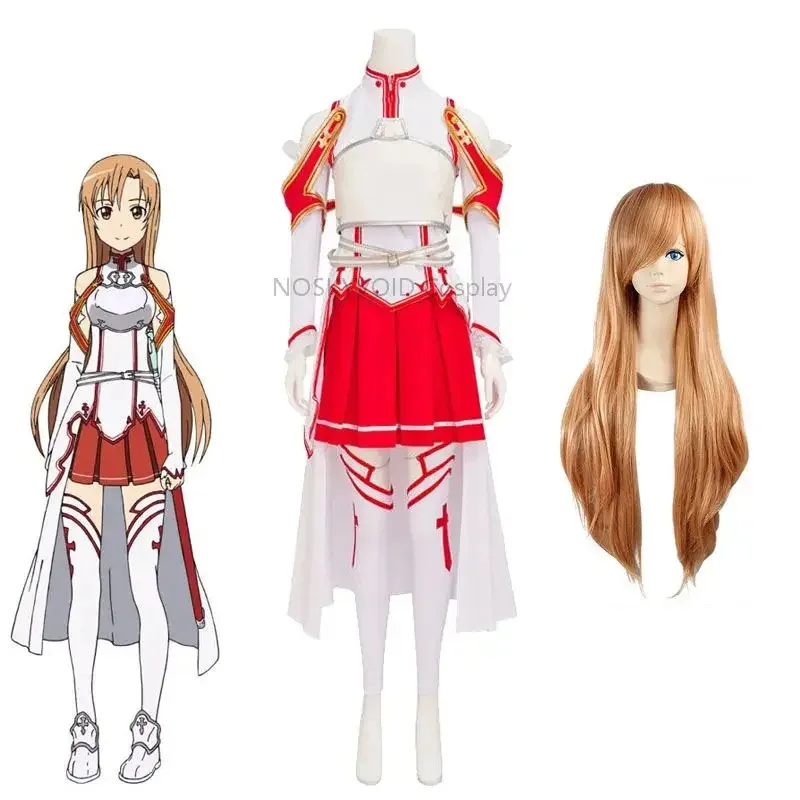 

Sword Art Online Yuuki Asuna Cosplay Wigs And Costumes SAO Yuki Asuna Anime Clothing Women's Full set Of Combat Uniforms