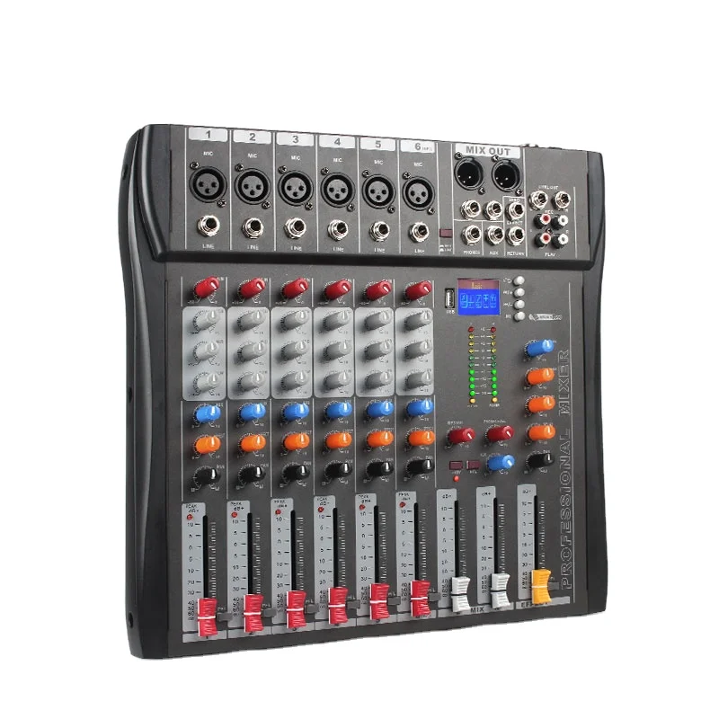 

CT6 6 Channel Blueteeth Mixer Audio Effect Sound Mixing Console Equipment USB 48V DJ Mixing Studio Equipment