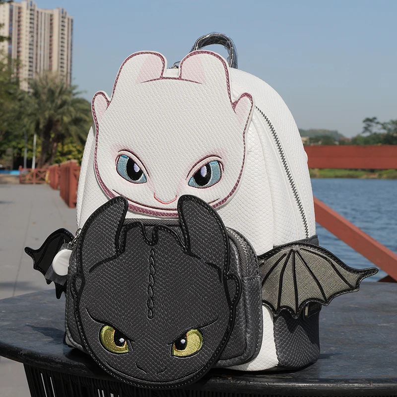 

New Loungefly Toothless Boy Light Sha Night Sha Black And White Combination Backpack Co Branded Peripheral Backpack Gift