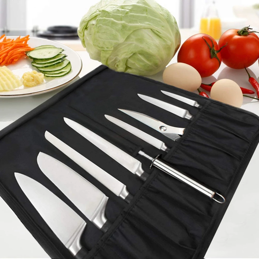 WESSLECO Knife Bag Nylon Chef Roll Bag With 8 Pocket For Kitchen Accessories Portable Knives Case Holder