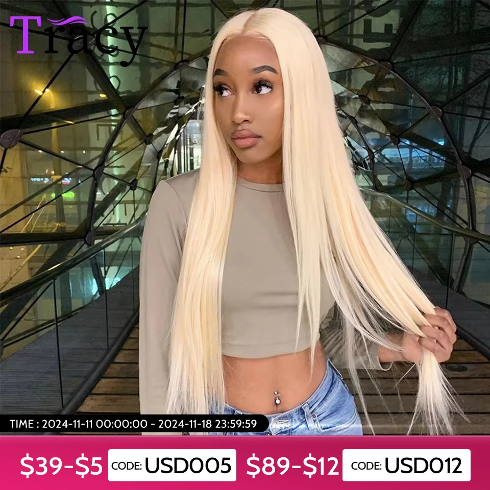 TRACY HAIR 613 Honey Blonde Color Remy Brazilian Straight Lace Front Human Hair Wig 13x4 Lace Frontal Wigs for Black Women