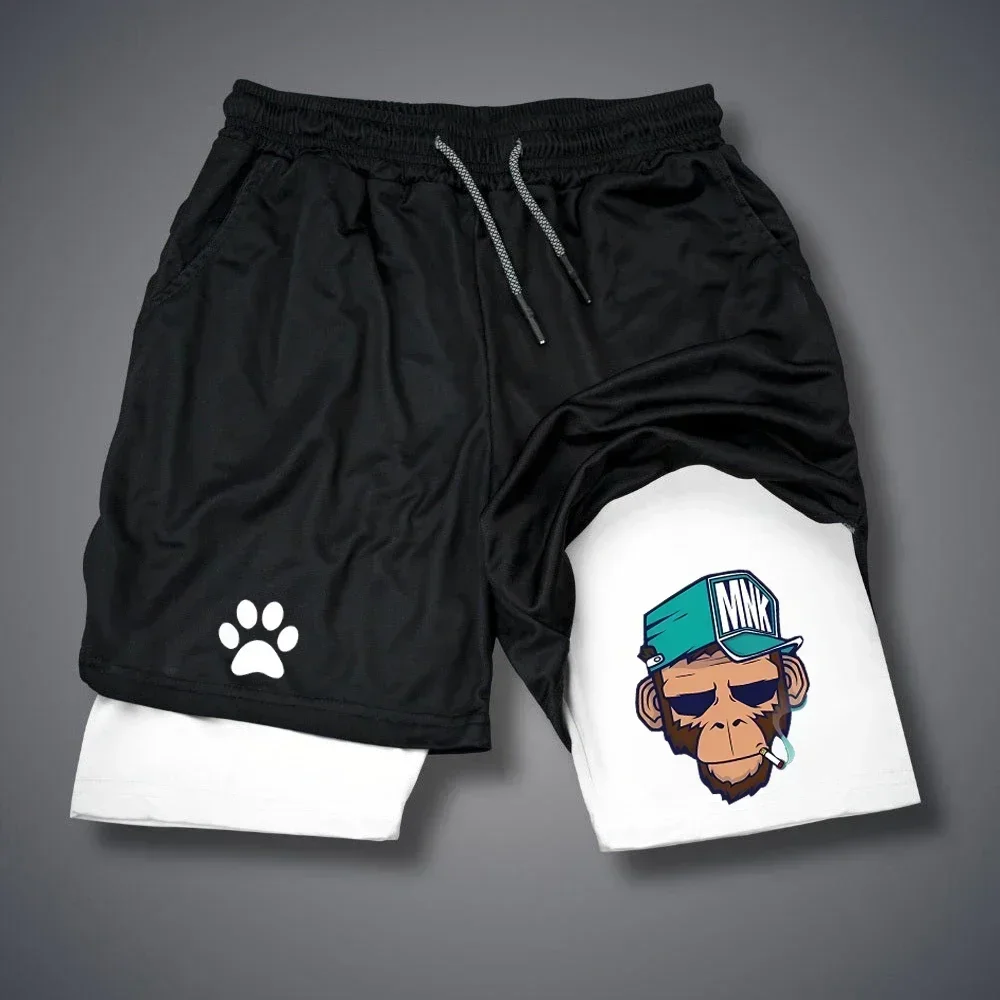 

Men's sports tight shorts, gym casual shorts, 2-in-1 performance shorts, double-layer running and fitness jogging shorts
