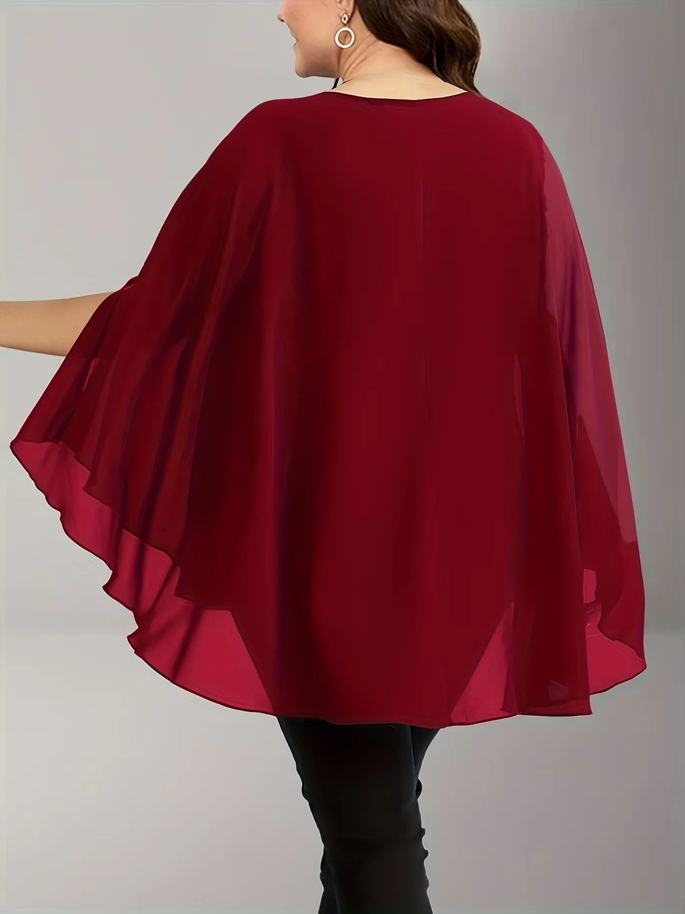 Camisetas elegantes de talla grande de gasa con cuello redondo y lentejuelas y manga acampanada para mujer, camisetas informales Vintage de verano para mujer, camisetas 2025
