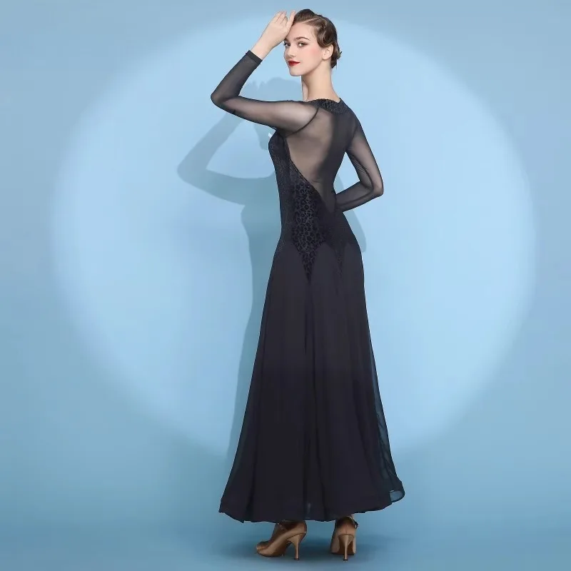 Customized Tango Velvet Ballroom Dance Costume Modern Dance Dress Waltz Big Swing Skirt