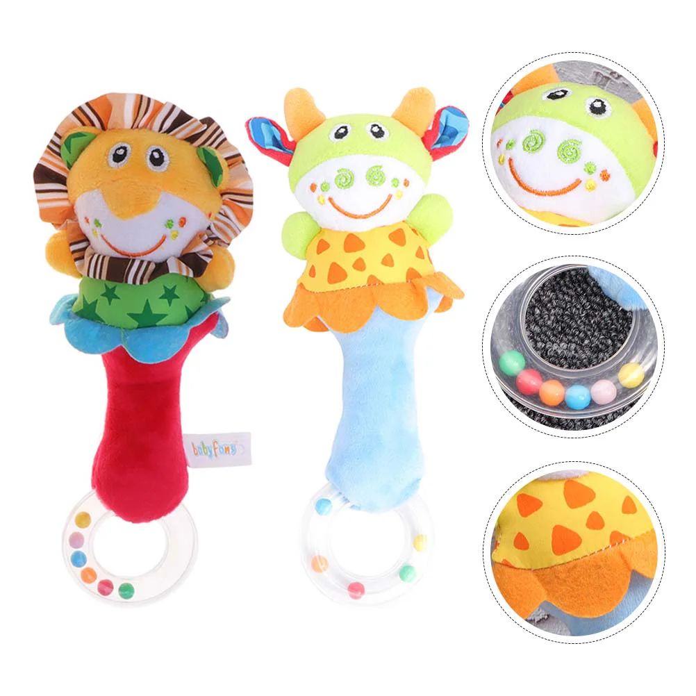 

2 Pcs Toys Hand Ring Animal Infant The Bell Plush Dolls Plastic Newborn Shaker