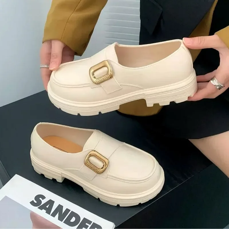 Flat-bottomed Loafu Slippers Women's New Sponge Cake Thick-bottomed Round Head Low Heel