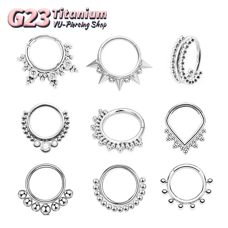 ASTM F136 Titanium Antiallergic Septum Piercing Nose Ring Tragus Cartilage Earring Lip Stud Zircon Clicker Hoop Body Jewelry 16G