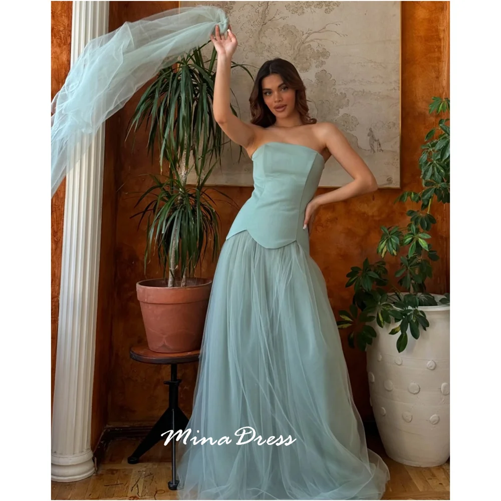 Mina Aangepaste jurken Gala Achterlengte Elegante avondjurken voor dames Luxe galajurk Mouwloos lint Baljurken Feest