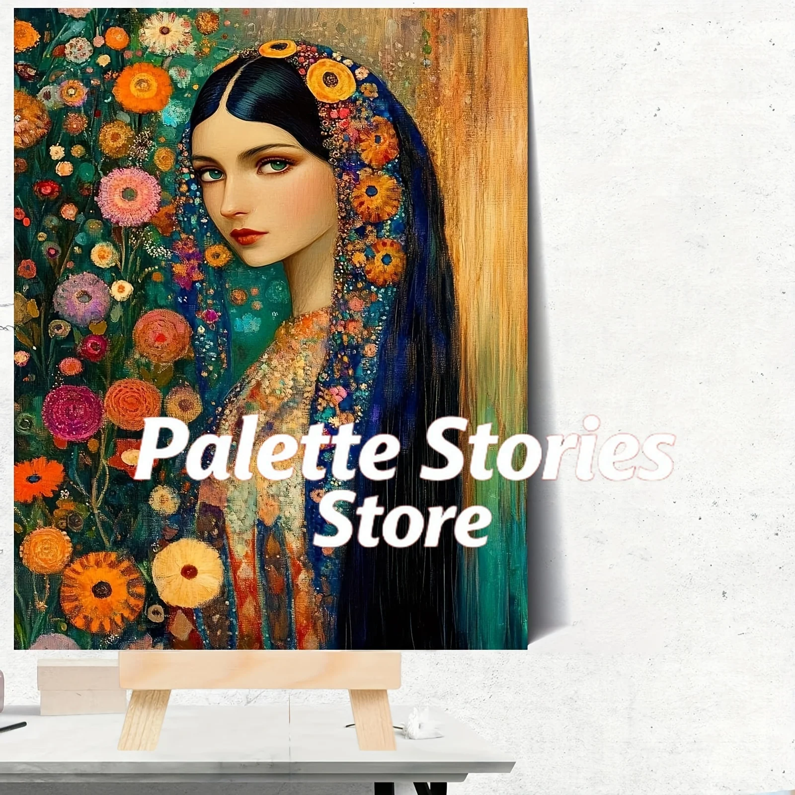 Kit de pintura al óleo digital de 1 pieza, set de inicio para principiantes. Esta pintura muestra una mujer con un atuendo magnífico y de pie con elegancia.