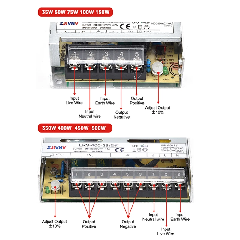 LRS Series Ultra-thin Switching Power Supply AC-DC 12V 24V 36V 48V LRS-35 LRS-50 LRS-75 LRS-100 LRS-150 LRS-200 LRS-350 LRS-400