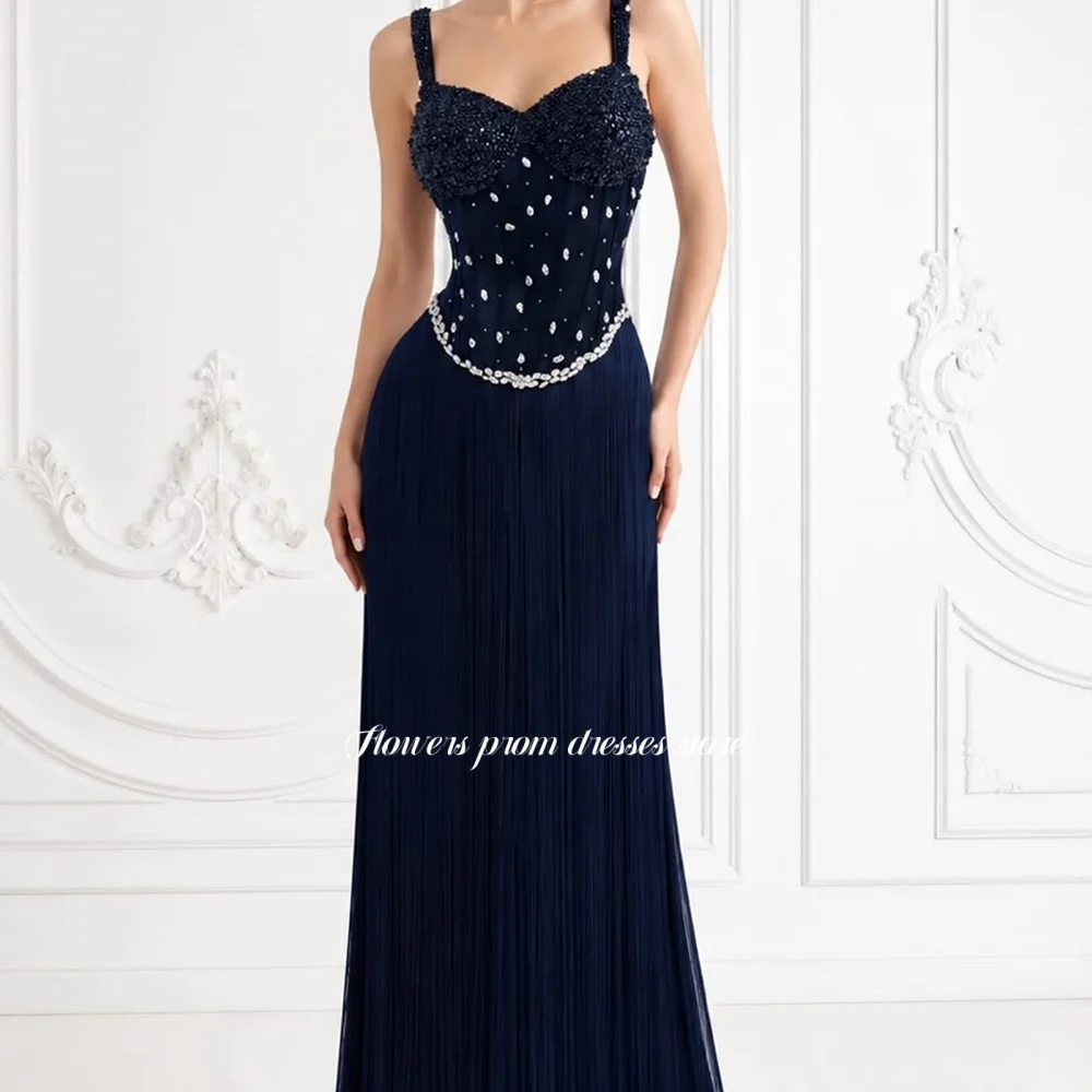 Flowers Mermaid Prom Dress with Rhine Stones Beading Evening Dresses with Tassels Straps Party Dress Robe De Soirée Customized