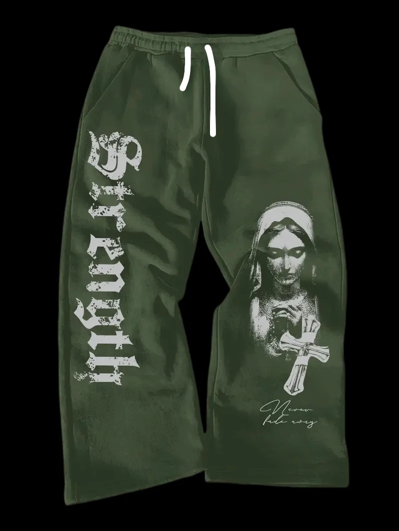 Herren Gothic Vertikale Grafik Weite Jogginghose mit Kordelzug Lose Gerade Baggy Y2K Dark Punk Streetwear Hose – Detail 5