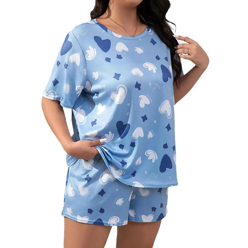 

Cross-Border Casual Women's Spwear Summer New Large Size Sweat Absorbent T-irt orts Home Clothes Pajamas Milk Silk