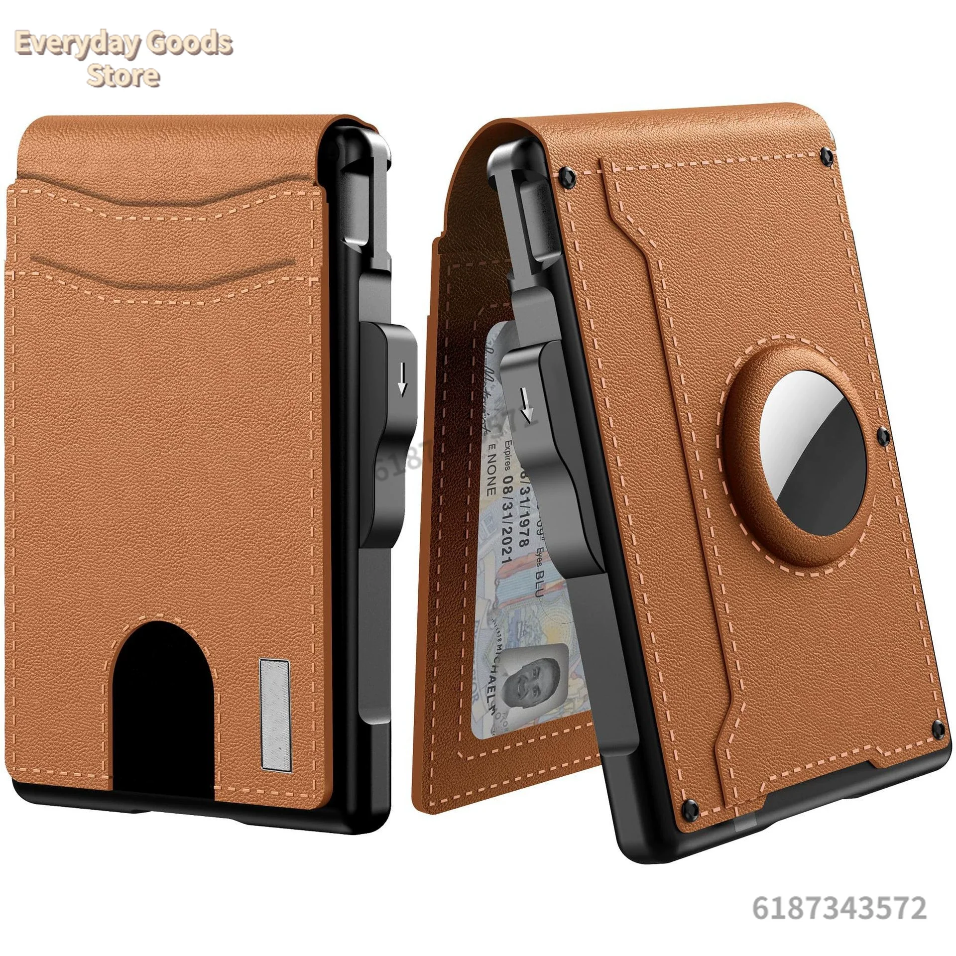 Portefeuille en cuir mince pour hommes, avec étui en aluminium Pop-up, pince à billets, blocage RFID, porte-carte de crédit, fentes bifold minimalistes