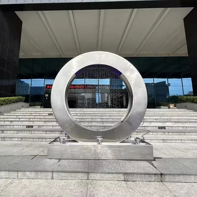 Outdoor garden hotel large metal stainless steel sculpture brushed outdoor illuminated fountain
