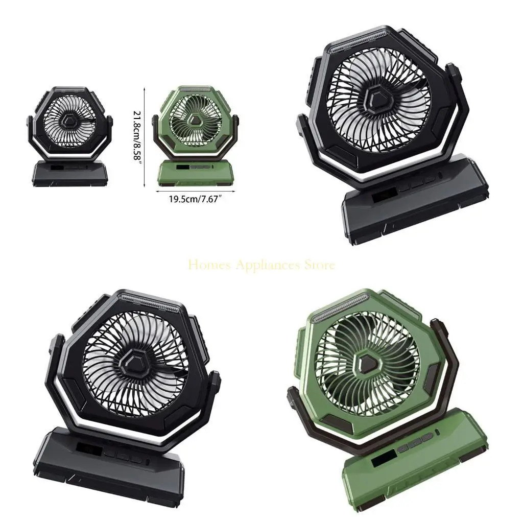 D0AB Desk Fan Small Fan Quiet USB Fan with LED Light Table Fan Electric Rechargeable Desktop Fan Hanging Camping Fan
