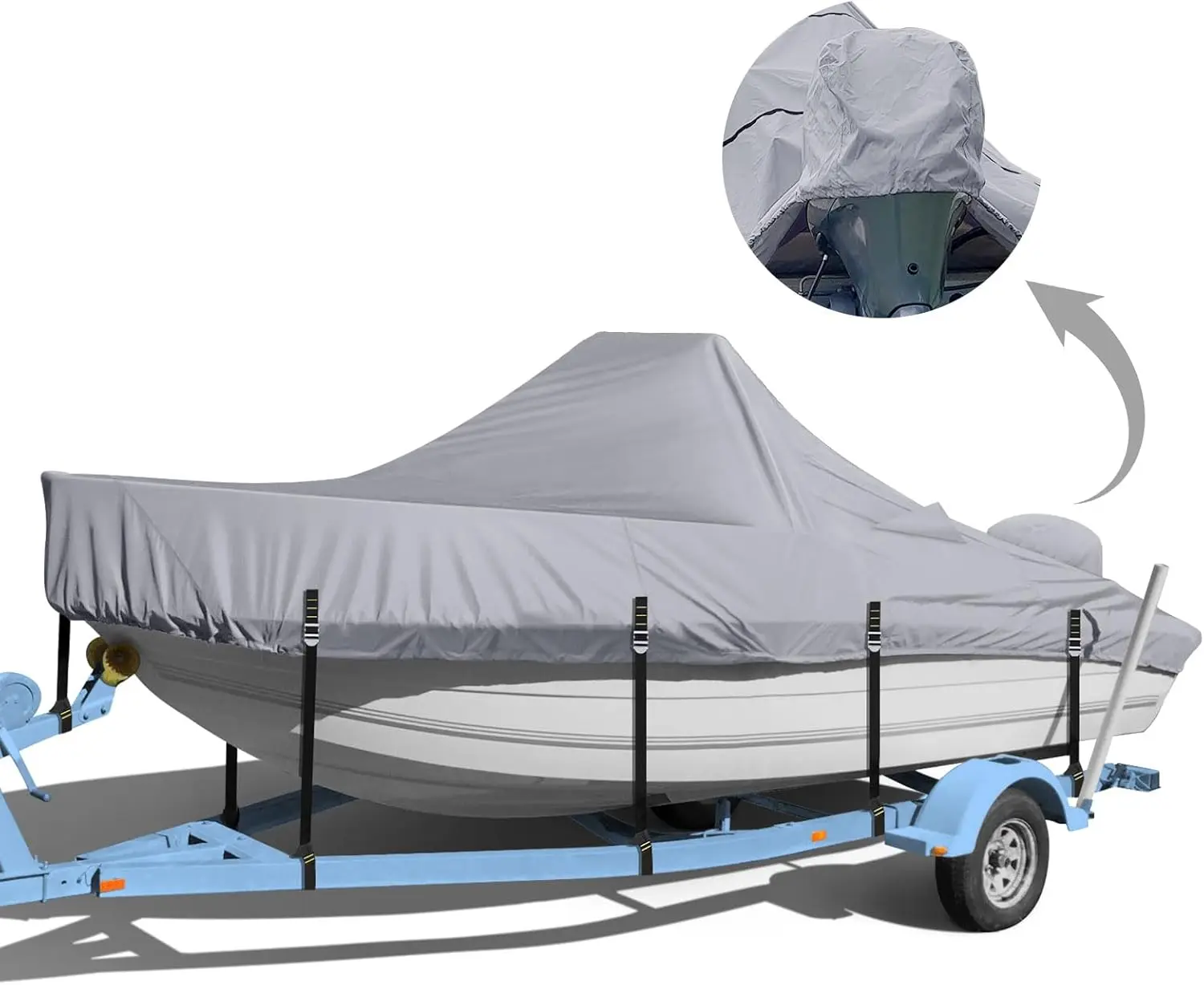 

Boat Center Console Cover 900D Heavy Duty Waterproof for 16-18.5 FT with Motor Cover and Metal Buckle Gray