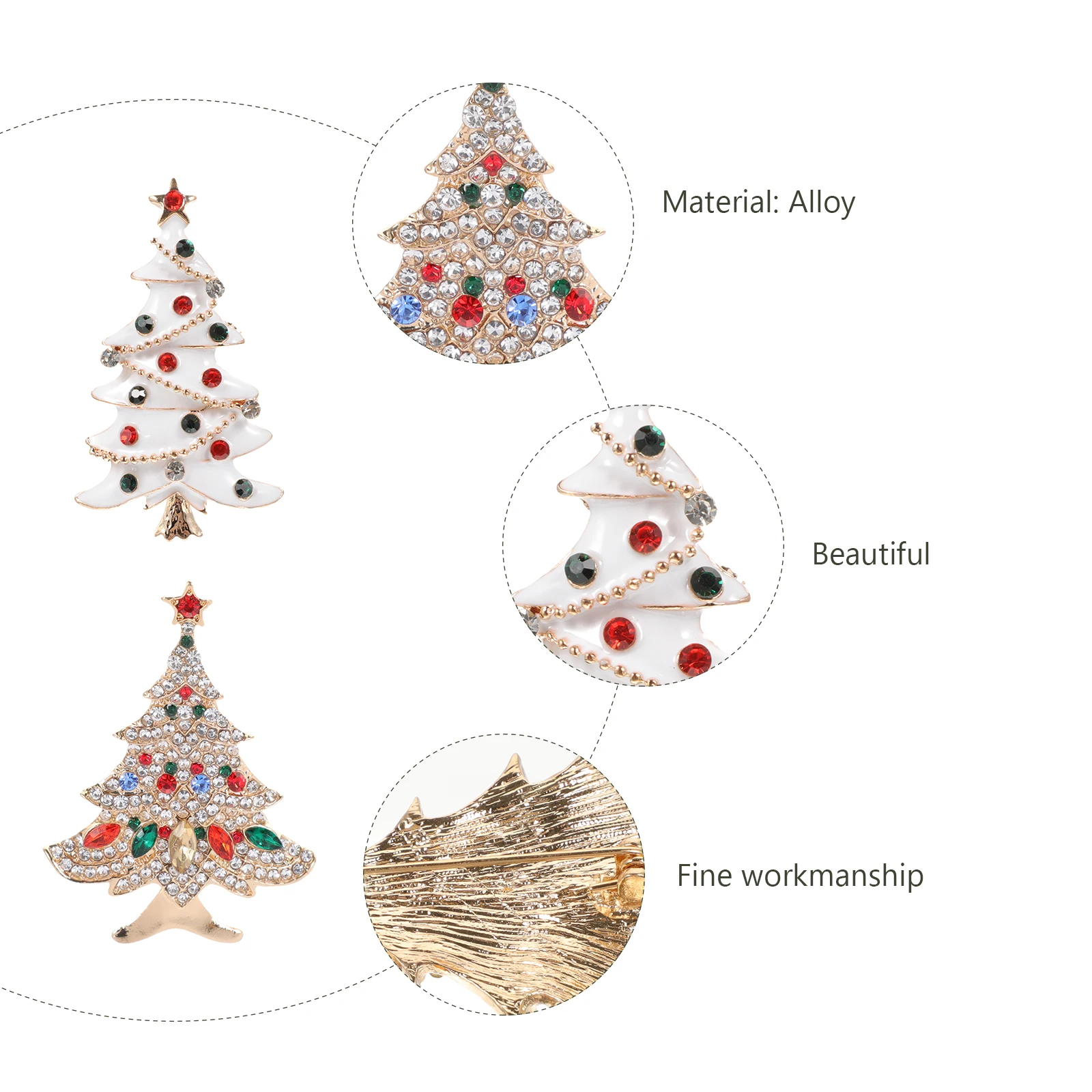 

2Pcs Christmas Tree Brooch Metal Christmas Breast Pin Xmas Brooch for Clothes Bags Holiday Decoration Breast Pin
