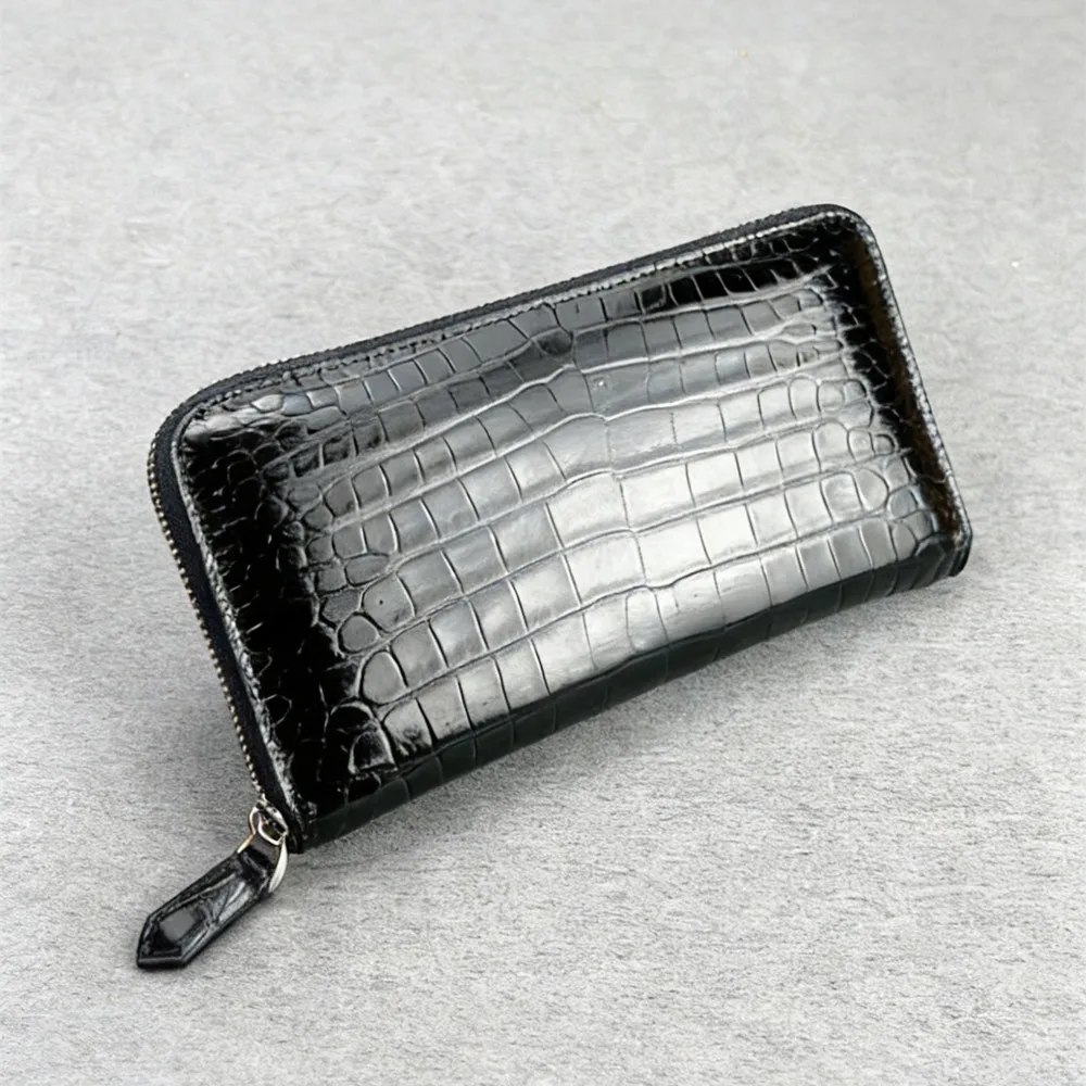 Real Crocodile Leather Men's Wallet Authentic Crocodile Leather Men's Zipper Handbag Long Wallet Luxury Card Bag