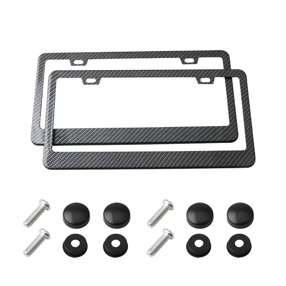 Pair Stainless Steel Carbon Fiber Grain License Plate Frame Car License Plate Holder 31x16cm Universal Frame Holder Accessories