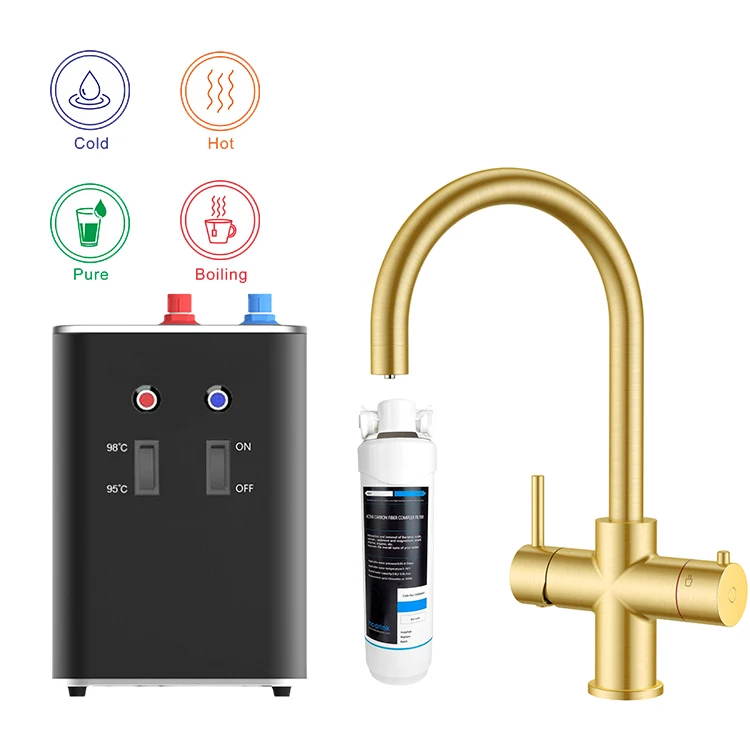 Iwater Luxury Gold Brass Instant Heating Heater Filter Purifier Water Dispensers Tap Kitchen Sink Faucet For Quality Drinking