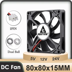 2Pcs Gdstime 8Cm Dc 12V 24V 80Mm X 15Mm Dual Kogellager Pc Case koeling Axiale Fan 80*80*15Mm 8015 Mute Radiator Cooler 2 Pin