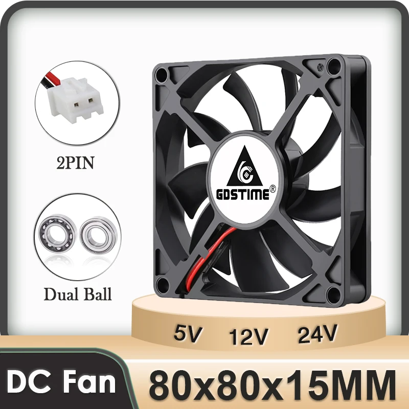 2szt Gdstime 8cm DC 12V 24V 80mm x 15mm Podwójne łożysko kulkowe PC Wentylator osiowy chłodzący 80*80*15mm 8015 Wyciszenie Chłodnica 2 Pin