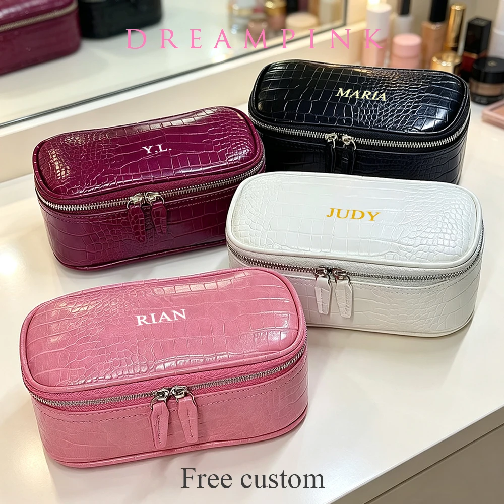 Tägliche personalisierte Kosmetiktasche für Damen, modische Krokodil-PU-Leder-Reisetasche mit Reißverschluss, Dropshipping, Namensgravur, Toilettenartikel-Beutel