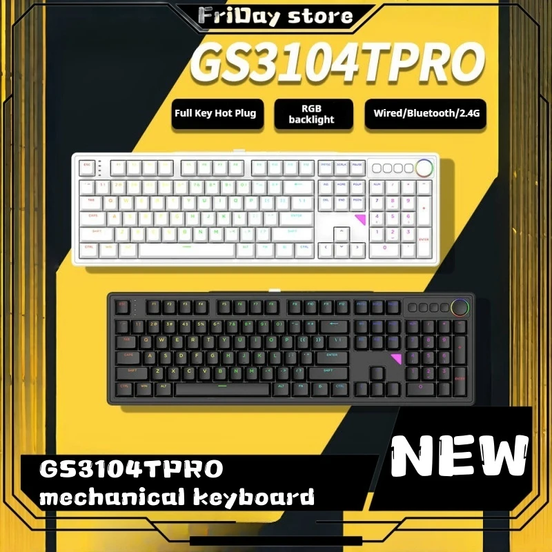 Gs3104tpro Mechanical Keyboard Ttk Factory Axis Wireless Bluetooth Three Connection Mode Gaming Esports Office Full Key Keyboard