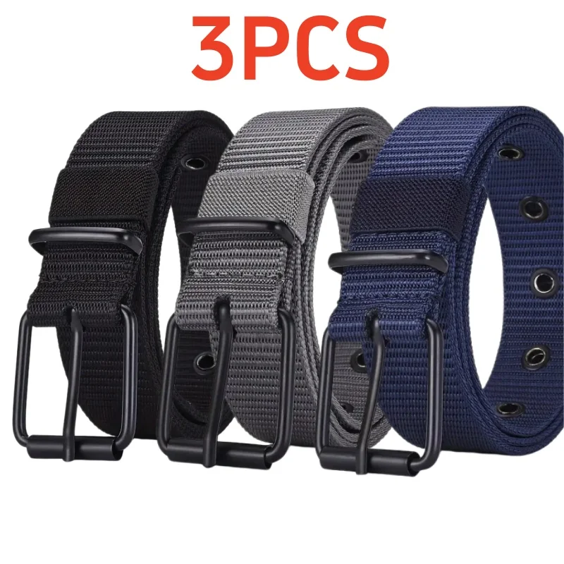 3pcs Men's Casual Canvas Belt, Golf Belt, Durable Outdoor Sports Pants Belt, Jeans Belt, Suitable for Daily Leisure and Sports