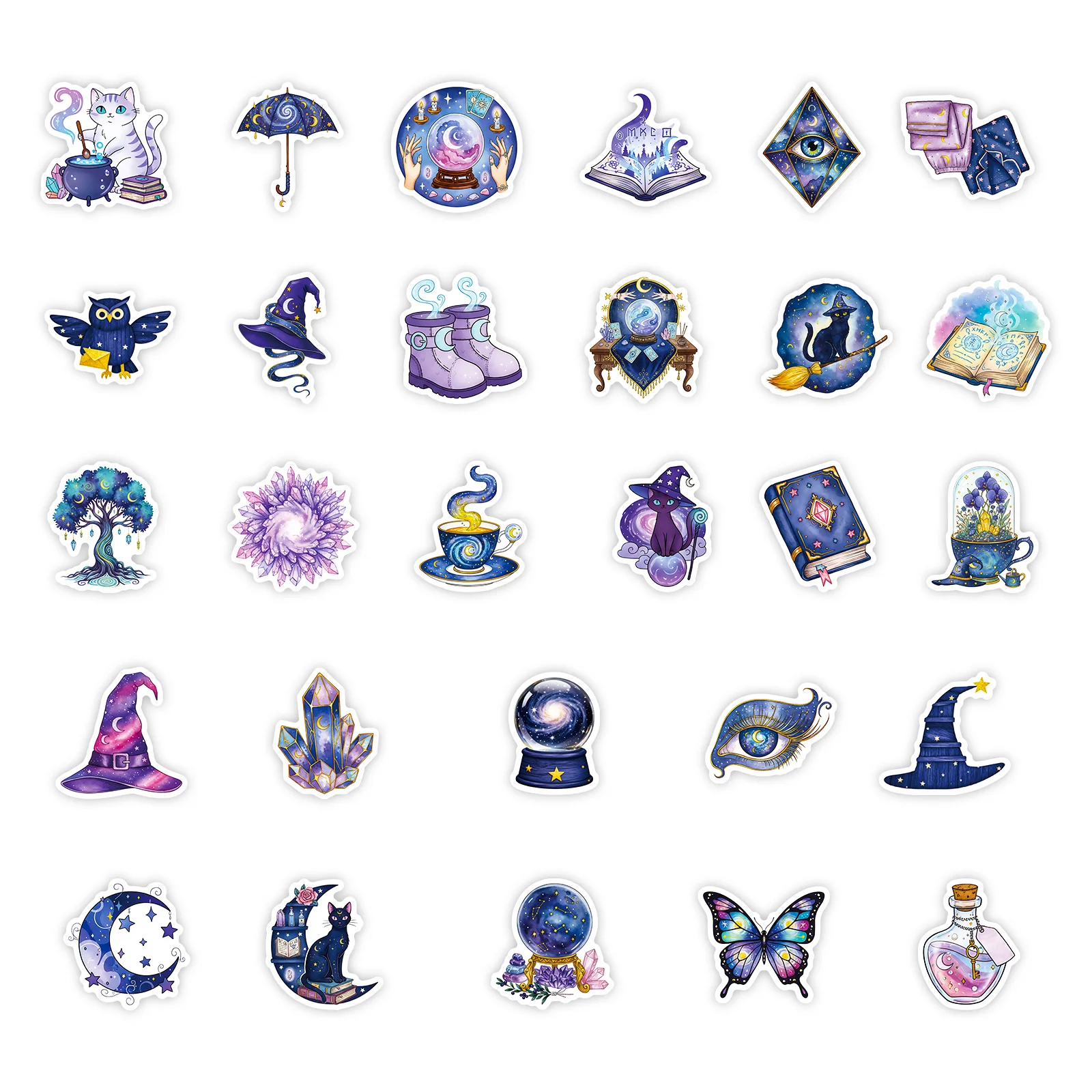 56 ملصقًا سحريًا بألوان مائية، ديكورات مجلة إبداعية ومتعددة الاستخدامات على الورق الأرجواني، ملصقات جرافيتي مقاومة للماء