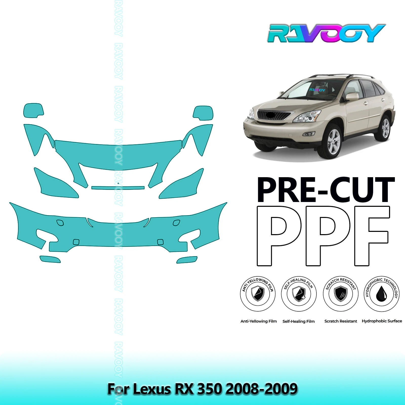 

8.5Mil Precut Paint Protection Film PPF Clear Bra Front Kit For Lexus RX 350 2008-2009