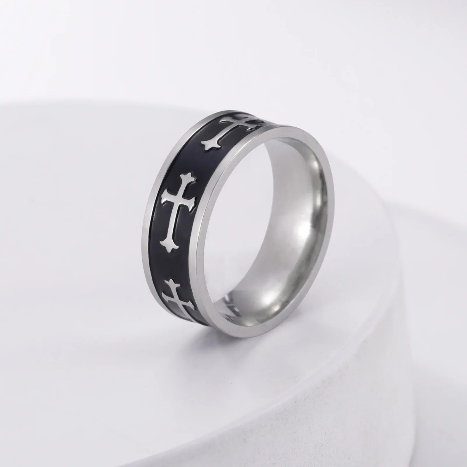 Metal Cross Ring For Men Women Black Silver Color Stainless Steel Ring Punk Gothic Simple Accessories Christian Jewelry Gift