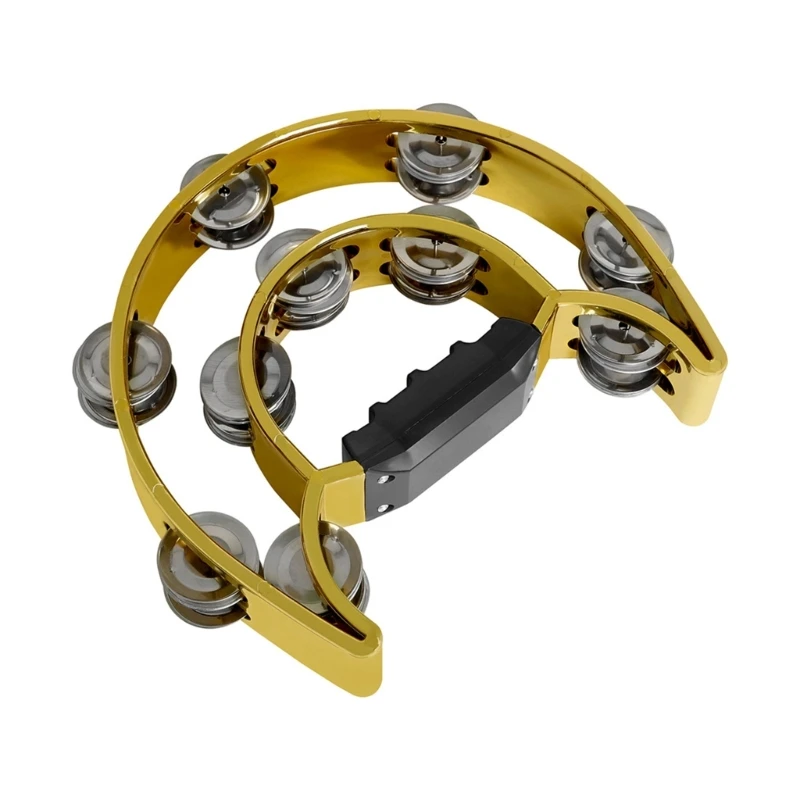 Double Row Tambourine,Metal Jingles Hand Held Percussion-Half Moon Tambourine