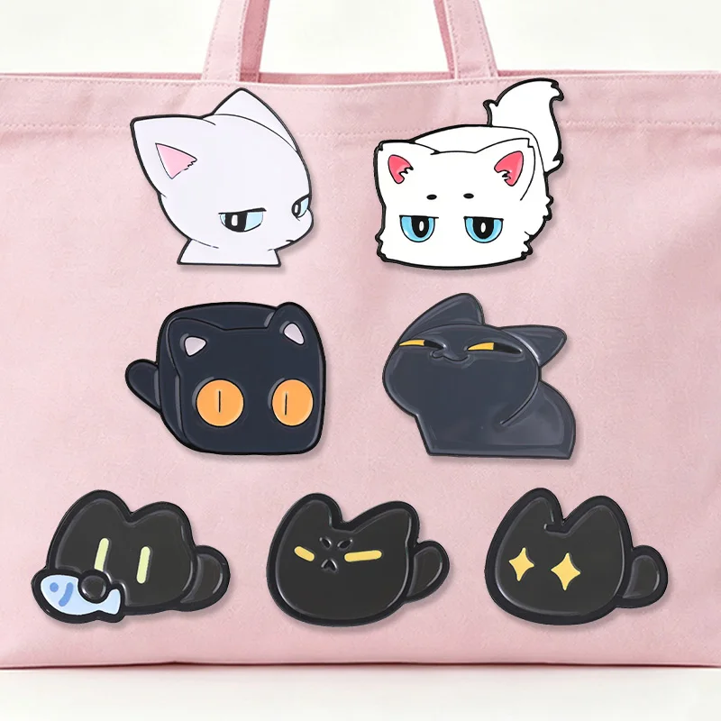 Cute Moody Cat Face Enamel Badges Cartoon Grumpy Kitten Different Expressions Pins Lovely Animal Metal Brooches Jewelry Gift