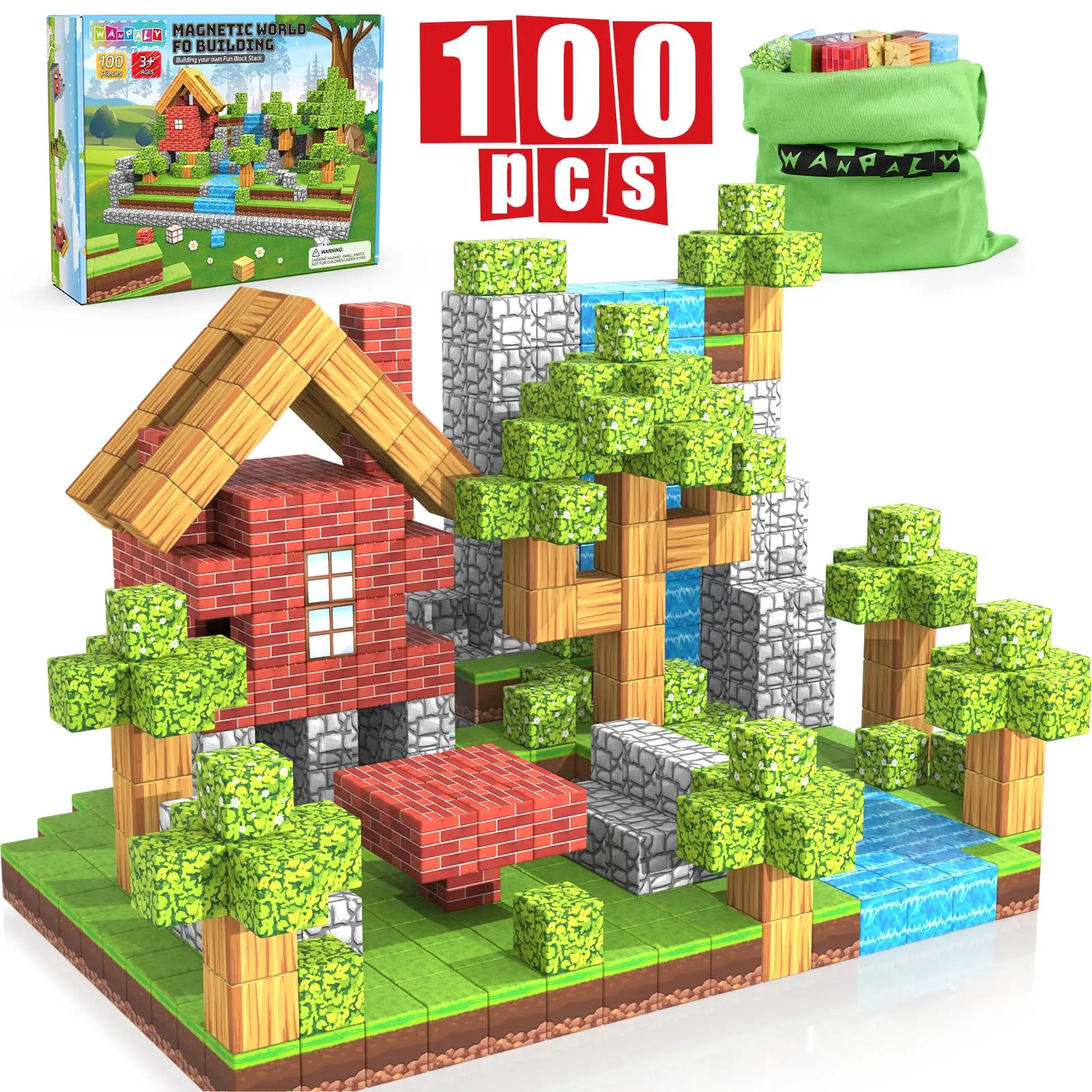 100pcs Magnetic Blocks-Build Mine Magnet World Set for Boys & Girls Age 3+, Sensory Toys for Toddlers Gifts Construction Toys