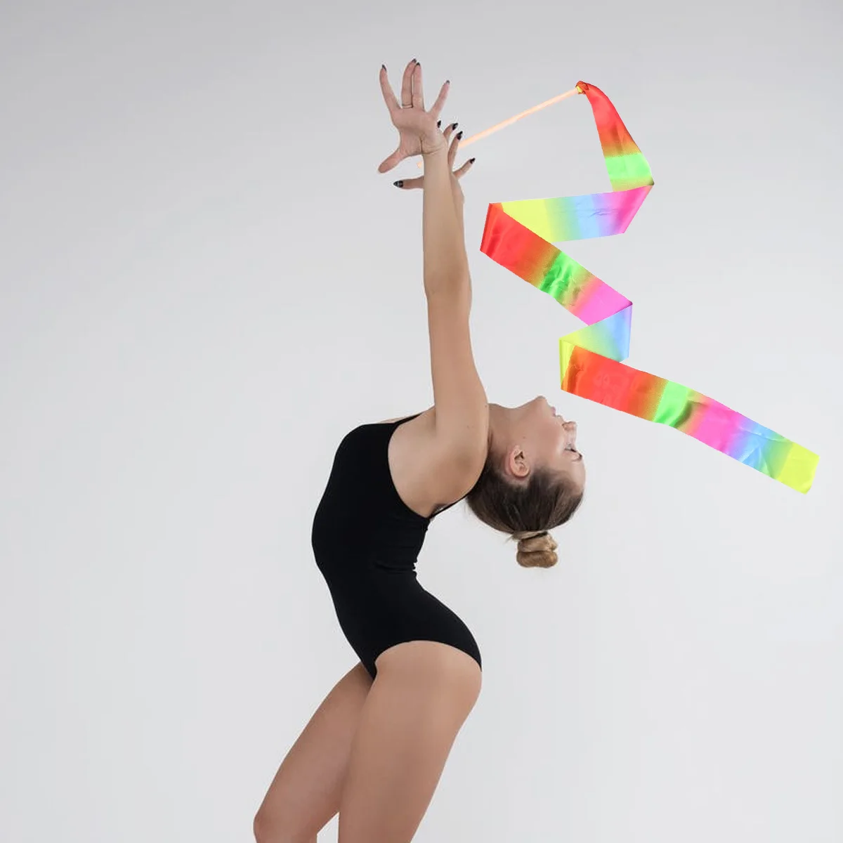 

2Pcs Gymnastics Ribbons Satin Streamers Colorful Ribbon Sticks Wide Application for Dance Gymnastics Artistic Performance