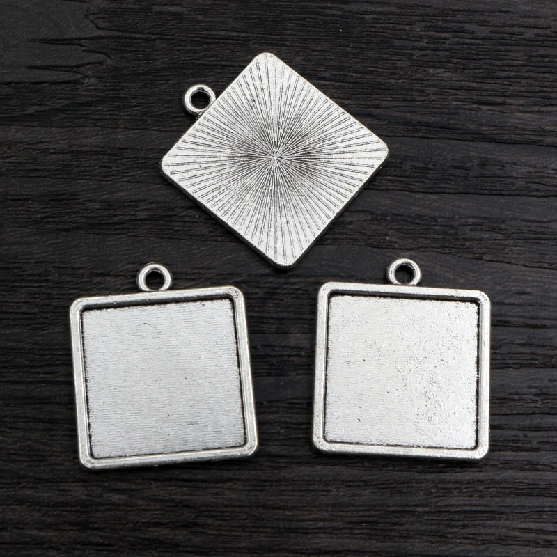10pcs/lot 20mm Inner Size Bronze Silver Plated Square Cabochon Base Setting Pendant,Fit 20mm Square Glass Cabochons