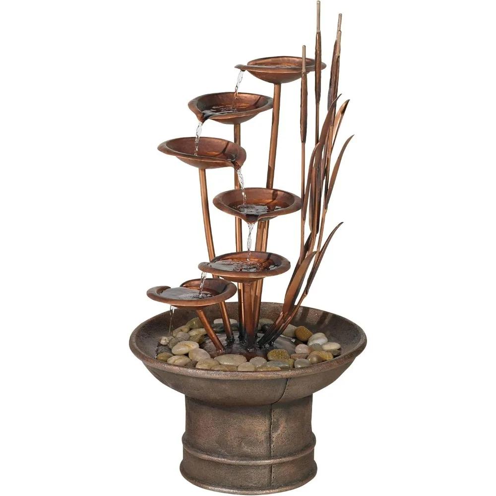 

Water Lilies and Cat Tails Modern Outdoor Floor Water Fountain 33" High Tiered Cascading Decor for Garden Patio Backyard