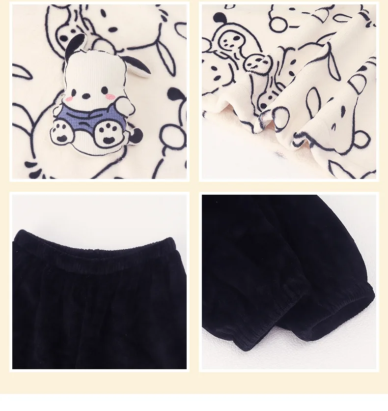 Sanrio Anime Kuromi Homewear mignon cannelle femmes en peluche pyjamas costume vêtements de nuit automne hiver flanelle filles Kawaii vêtements de nuit
