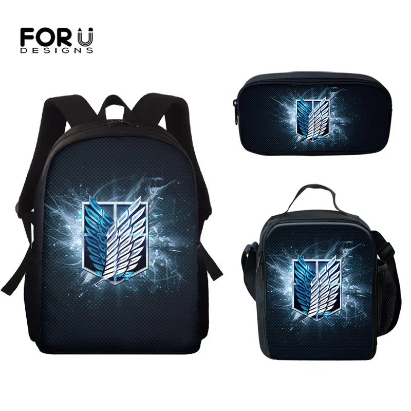 Mochila clásica con estampado 3D de dibujos animados para ordenador portátil, mochilas escolares para pupila, bolsa de almuerzo, estuche para lápices, 3 unidades por juego