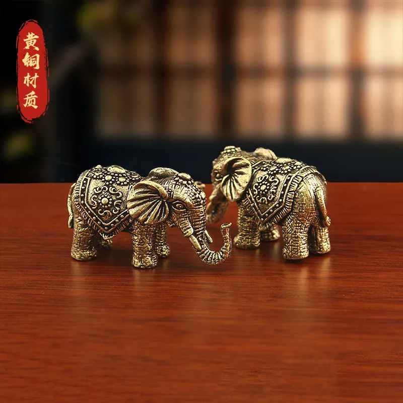 Brass Lucky Figurine, Feng Shui Elephant for Blessings, Auspicious and Prosperous, Solid Retro Tea Pet, Chinese Home De