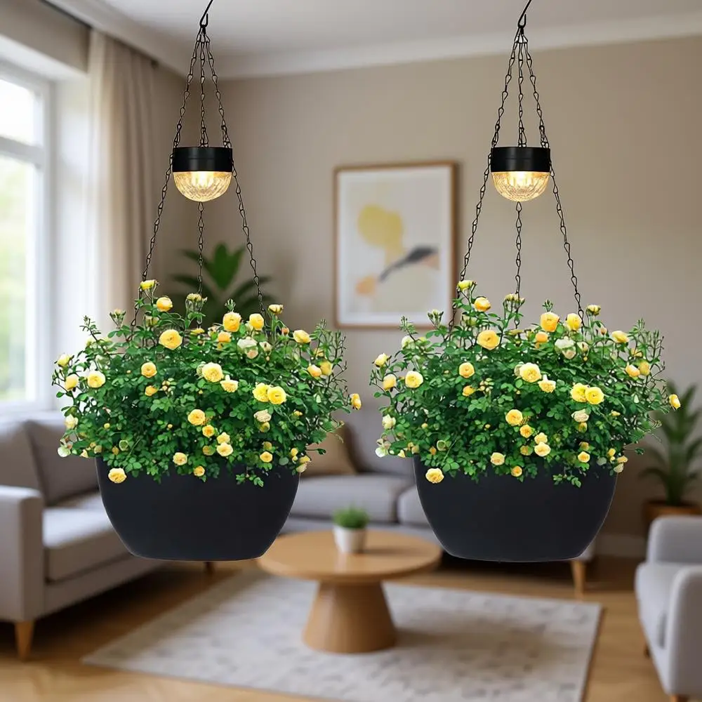 

2 Packs Hanging Planters for Outdoor Plants - Self-Watering Black Plastic Pots with Drainer for Balcony and Patio Garden Decor