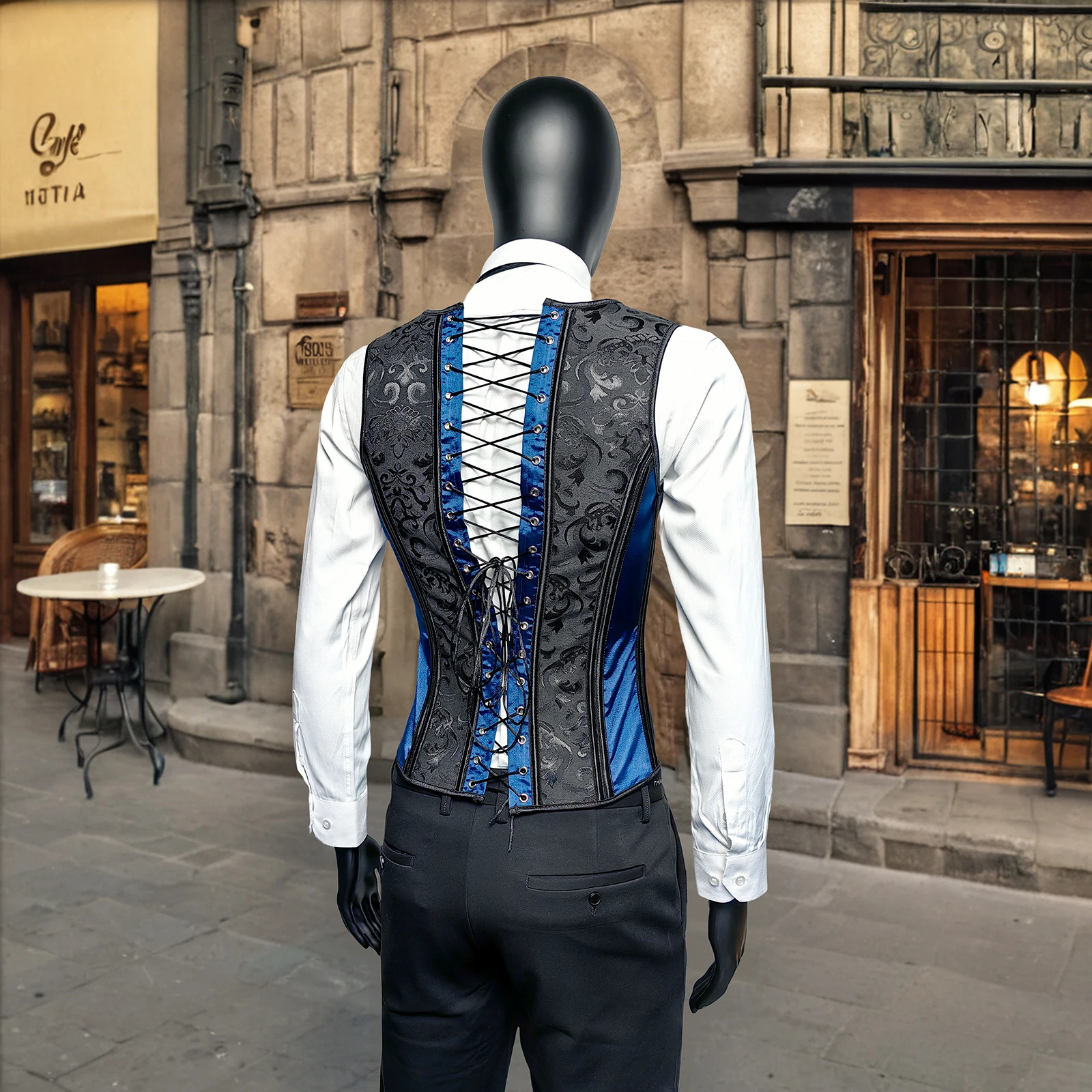 Male Corset Vest Dress Waistcoat Lace Up Bones Formal Tops Vintage Suit  Vest Blue Black Print For Wedding Stage Party 6 Buckles - AliExpress  200574005
