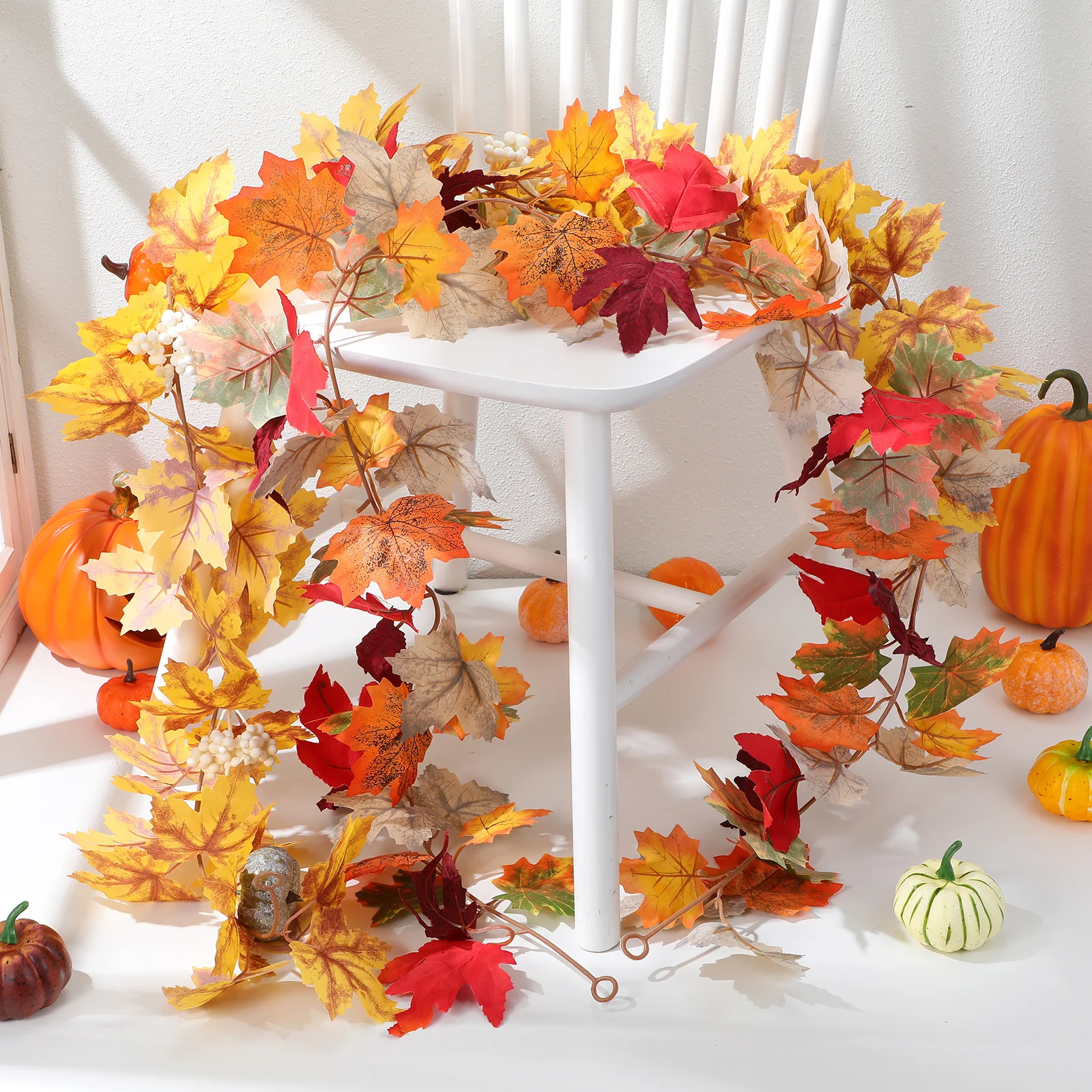 

2pcs 5.74Ft Fall Leaf Garland Artificial Maple Leaves Vine Hanging Decor For Thanksgiving Halloween Wedding Party Autumn Home