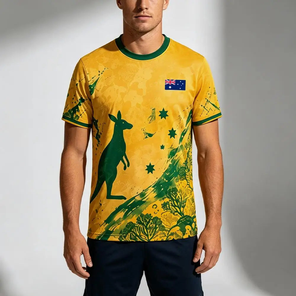 2026 New Australia Flag Print Jersey Kangaroo Graphic Fashion Street Casual Tops Men's Outdoor Soccer Training Quick Dry T-shirt