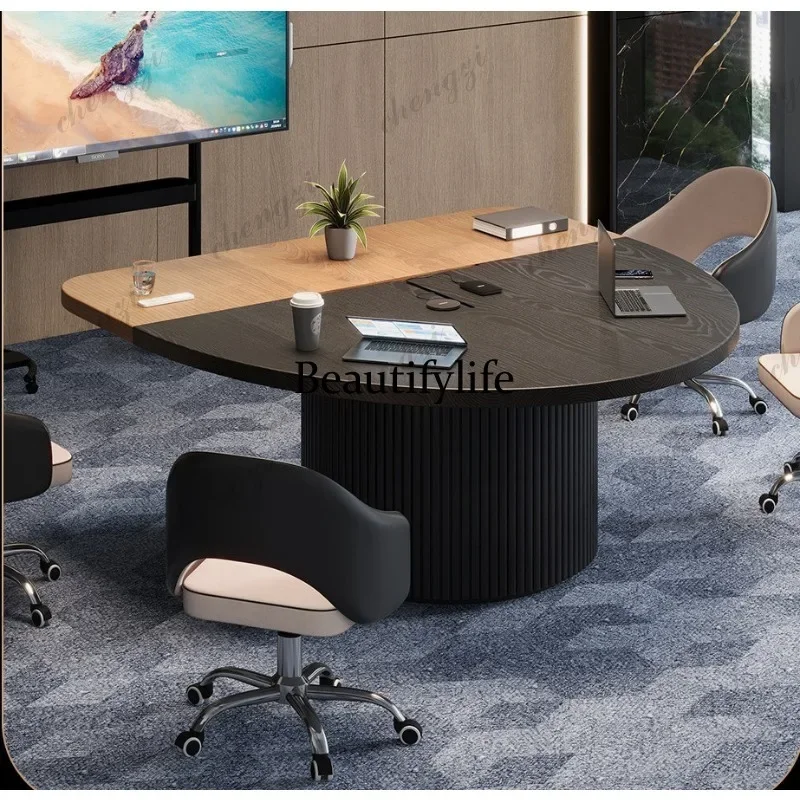 NQ52 Modern simple solid wood semi-round color matching small conference table  combination light luxury desk negotiation table