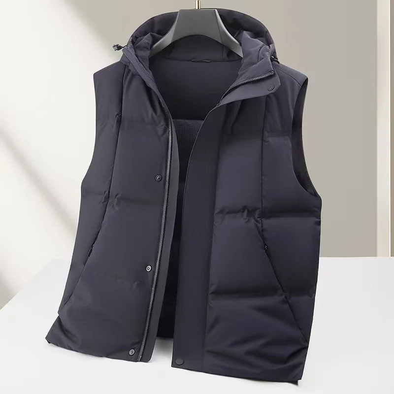 2025 Autumn/Winter New Men's Hooded Down Vest National Standard White Duck Down Thickened Warm High Luxury Down Jacket